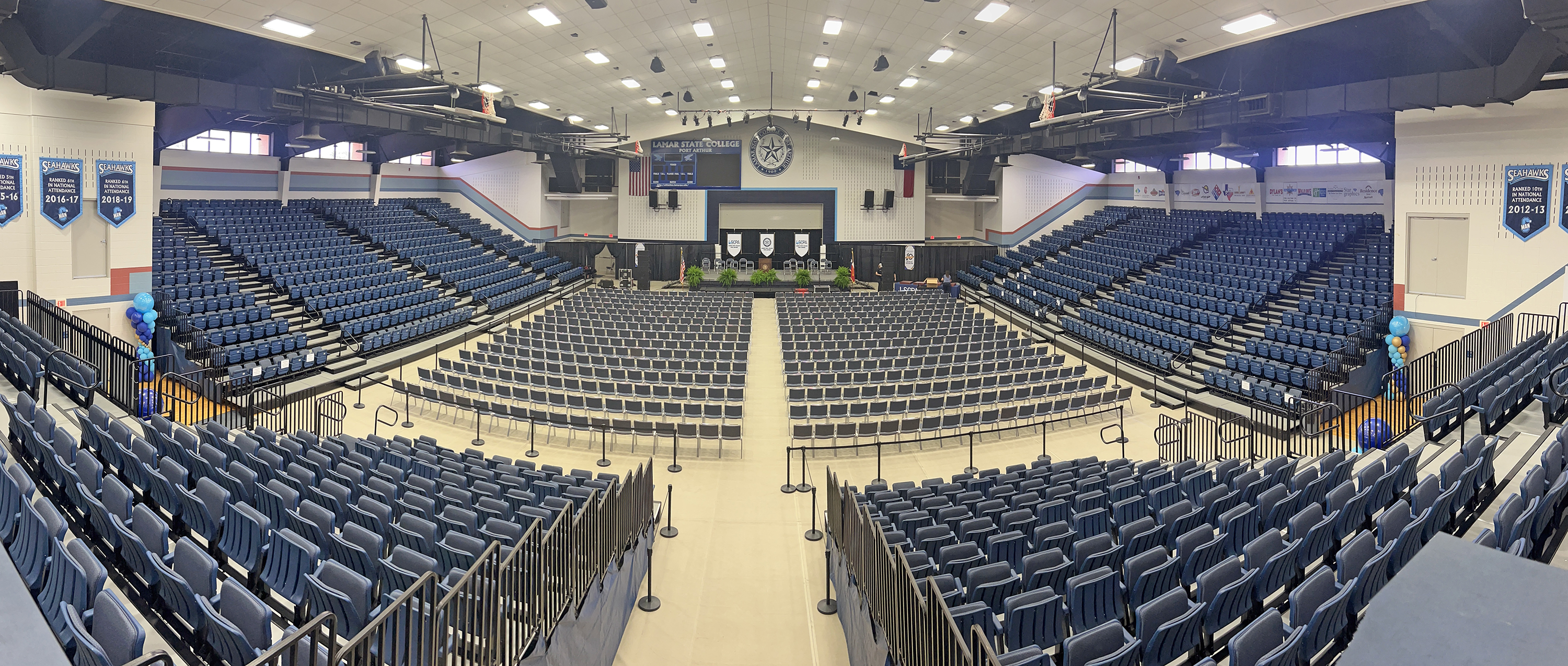 Graduation setup at Carl Parker Center.