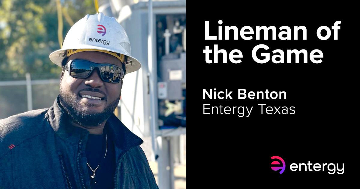 Man wearing sunglasses and hard hat.