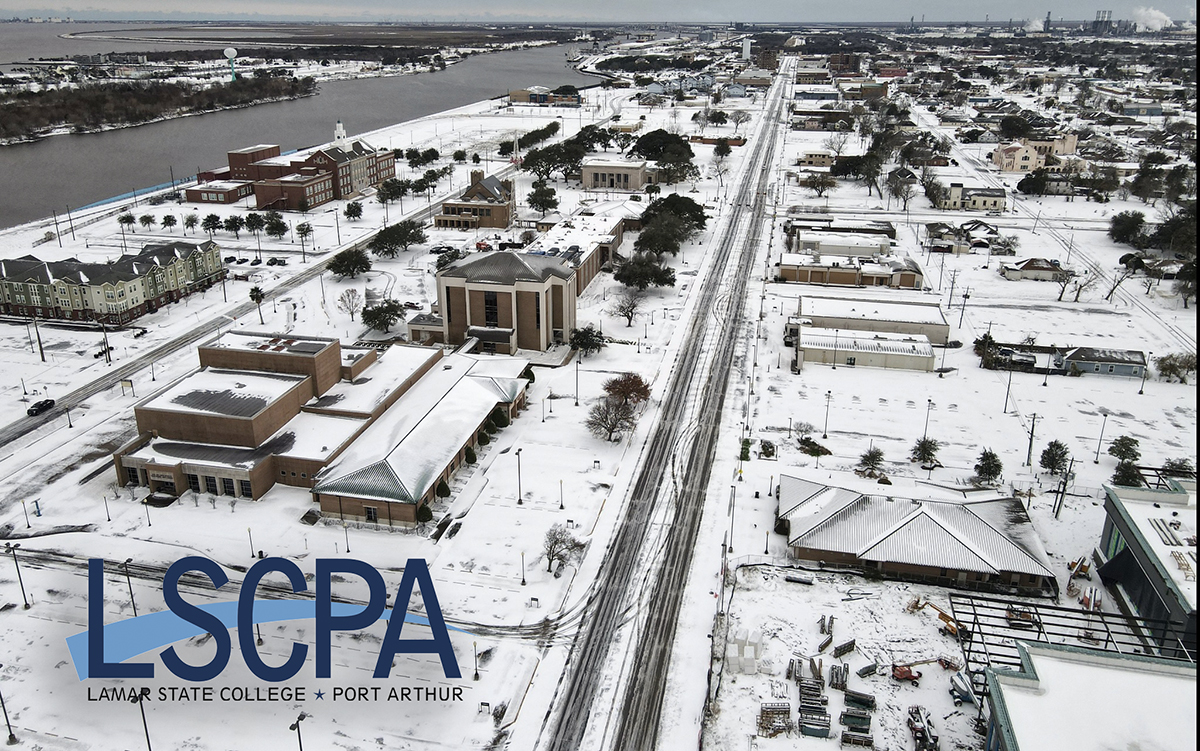 Overhead of snow covered campus